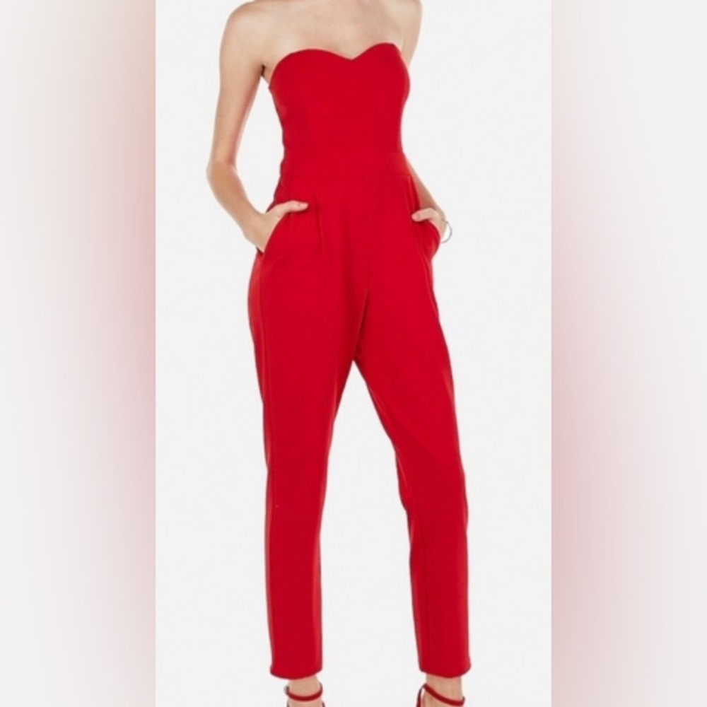 H&M Red Strapless Jumpsuit size 14 EUC